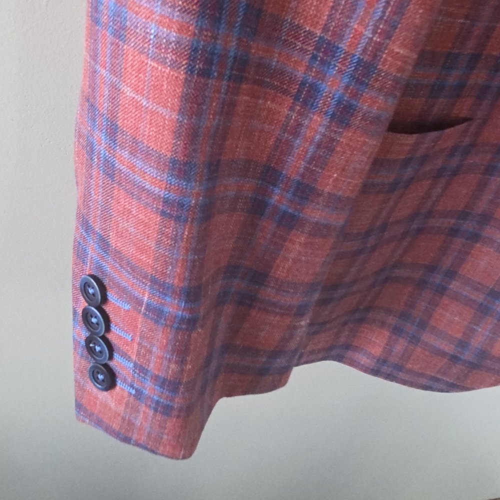 Coppley Loro Piana 50R Modern Contemporary Luxury Preppy Red Windowpane Blazer - Picture 11 of 16